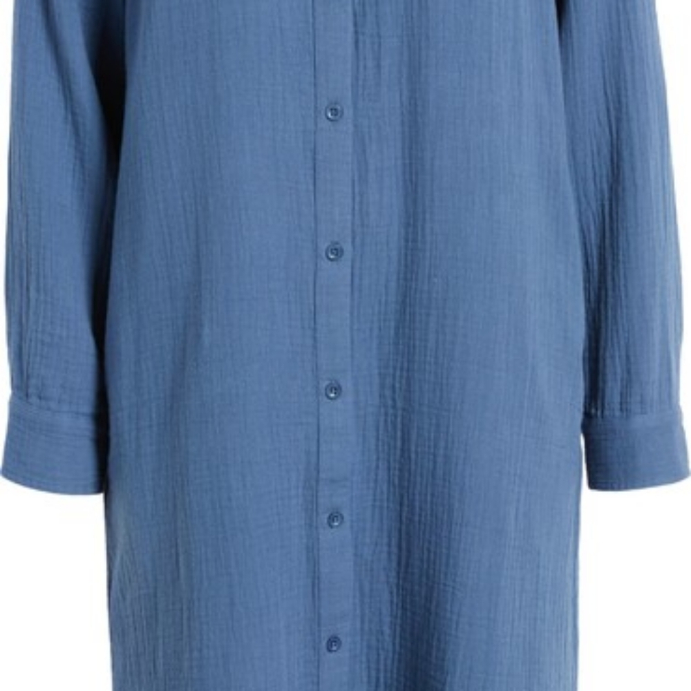 C.A.S.L.O.N-[XL]NWOT Cotton Gauze Long Sleeve Midi Shirtdress - Picture 7 of 11